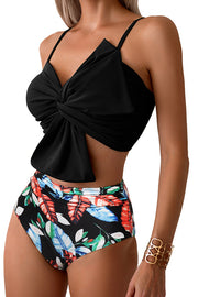 Gracie Bow Twist Design Printed High Rise Bikini Swimsuit