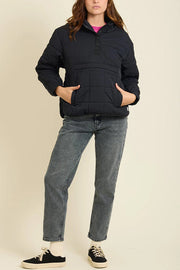 Solid Color Hooded Long-sleeved Loose Pocket Padded Top