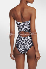 Marsie Zebra-print Ring Cutout Details Off Shoulder Stretch One-Piece Swimsuit