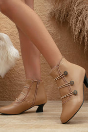 Retro Lace Round Buckle Low Heel Martin Boots