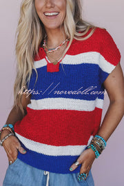 Independence Day Colorway Sleeveless Casual Knitted Sweater