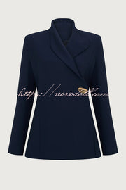 Exquisite and Fashionable Stand Lapel Neck Metal Button Long Sleeve Blazer