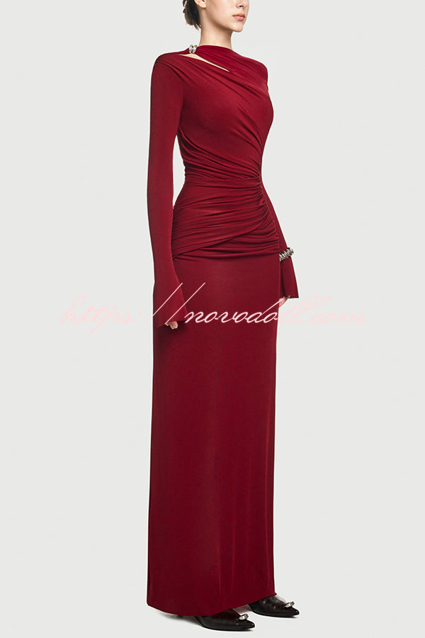 Stylish Long-sleeved Slim-fit Pleated Elegant Maxi Dress