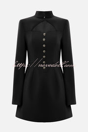 Elegant Long-sleeved Hollowed-out Button-down Slim-fit Mini Dress