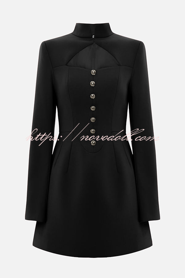 Elegant Long-sleeved Hollowed-out Button-down Slim-fit Mini Dress