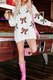 Christmas Plaid Bow Sequin Loose Casual Long-sleeved Sweatshirt