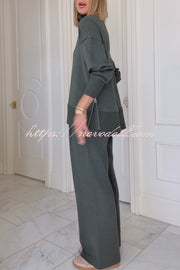 Barker High-Neck Long Sleeve Side Zipper Sweatshirt and Elastic Waist Pocketed Loose Pants Set