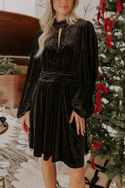 Solid Color Velvet Sexy Hollow Waist Long Sleeve Mini Dress