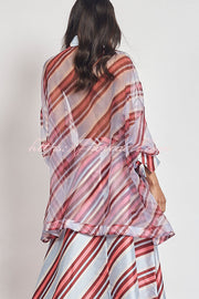 Brighter Days Sheer Organza Striped Tie-up Oversized Blouse