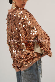 Fashion Sequined Long-sleeved V-neck Loose Lace-up Cardigan