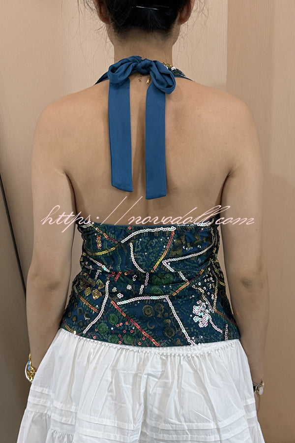 Fashion Sequined Casual V-neck Backless Slim Vest