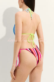 Knit Wave Unique Print Stretch Tie Bikini Swimsuit