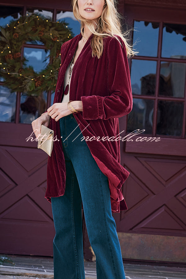 Solid Color Velvet Long-sleeved Loose Mid-length Coat