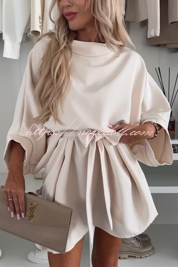 Solid Color Loose Round Neck Belted Mini Dress