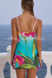 Fresh Summer Floral Print Cowl Neck Slip Mini Dress