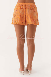 Dazzling Sequin Beaded Material Low Rise Elastic Waist Loose Shorts
