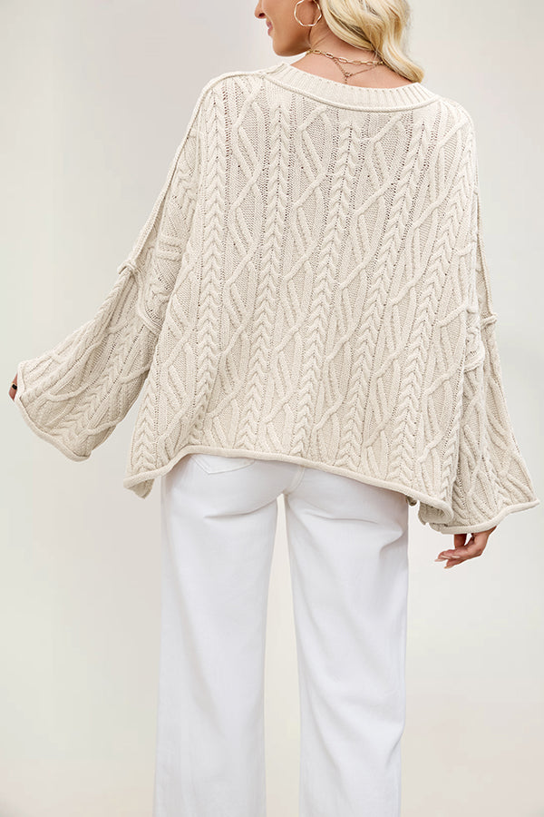 Solid Color Cable Knit Loose Long-sleeved Casual Sweater
