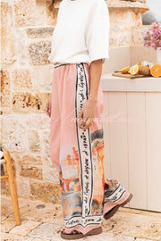 Unique Printed Elastic Waist Vacation Casual Wide Leg Pants
