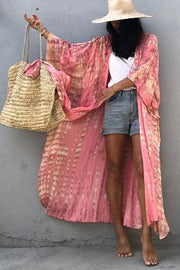 Boho Tie-dye Print Hooded Kimono Cover-up