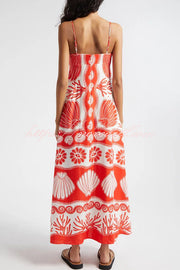 Beautiful Shell Unique Print Front Lace-up Loose  Maxi Dress