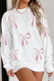 Christmas Sequined Bow Crew Neck Long-sleeved Loose Sweatshirt