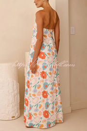 Unique Print Strapless Open Back Full Hem Maxi Dress