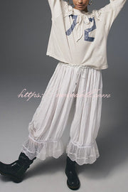 Pastoral Style Elastic Waist Lace Hem Bloomer Pants