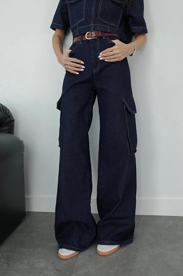 Free Breeze Denim High Rise Pocketed Wide Leg Cargo Jeans