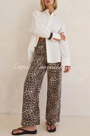 Ultimate Cool-girl Denim Leopard Print Elastic Waist Pocketed Loose Jeans