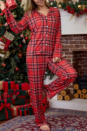 Plaid Print Casual Long-sleeved Shirt and Elastic Waist Pants Set