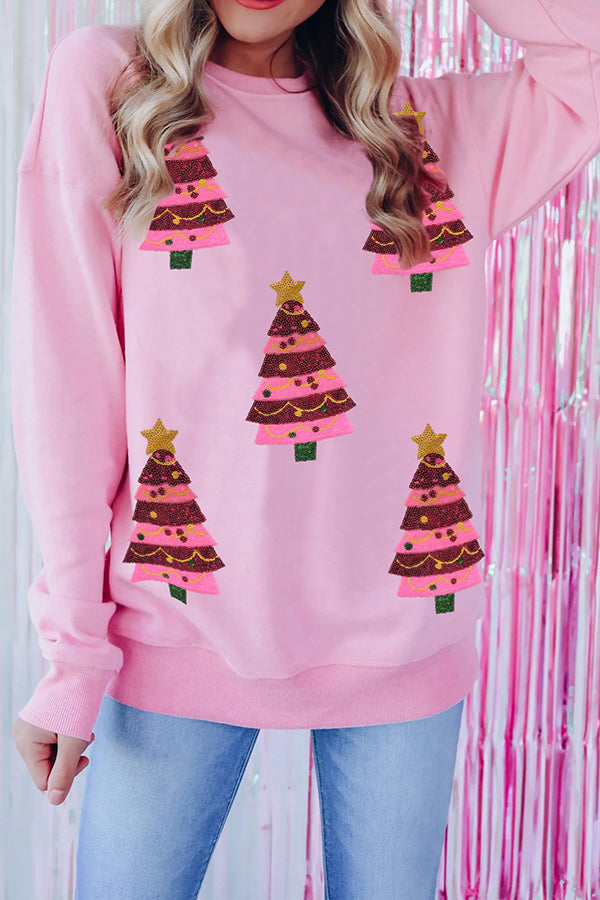 Christmas Tree Sequin Loose Casual Long Sleeve Sweatshirt