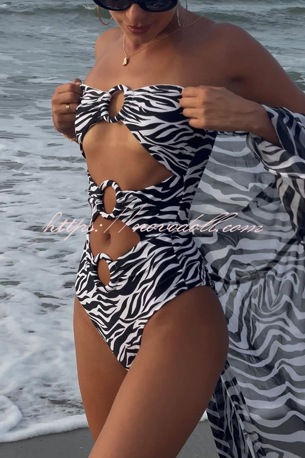 Marsie Zebra-print Ring Cutout Details Off Shoulder Stretch One-Piece Swimsuit