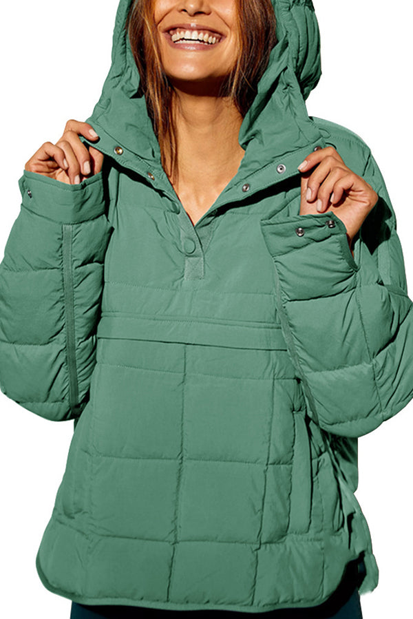 Solid Color Hooded Long-sleeved Loose Pocket Padded Top