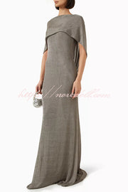 Fit and Elegance Fine Shimmering Fabric Open Cowl Back Draped Neckline Maxi Dress