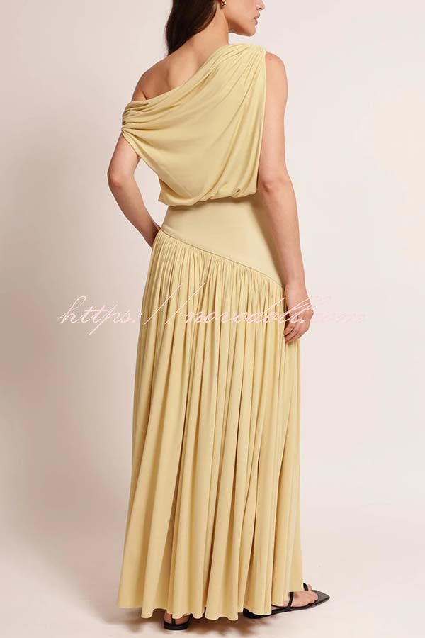 Gwen Soft Knit Fabric Off Shoulder Ruched Detail Drape Maxi Dress