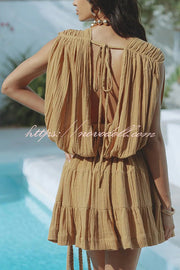 Glimpse of Happiness Linen Blend Draped Braids Belt Cover Up Mini Dress