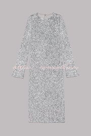 Ignite Sparkly Nights Sequin Extra Long Sleeve Open Back Loose Midi Dress