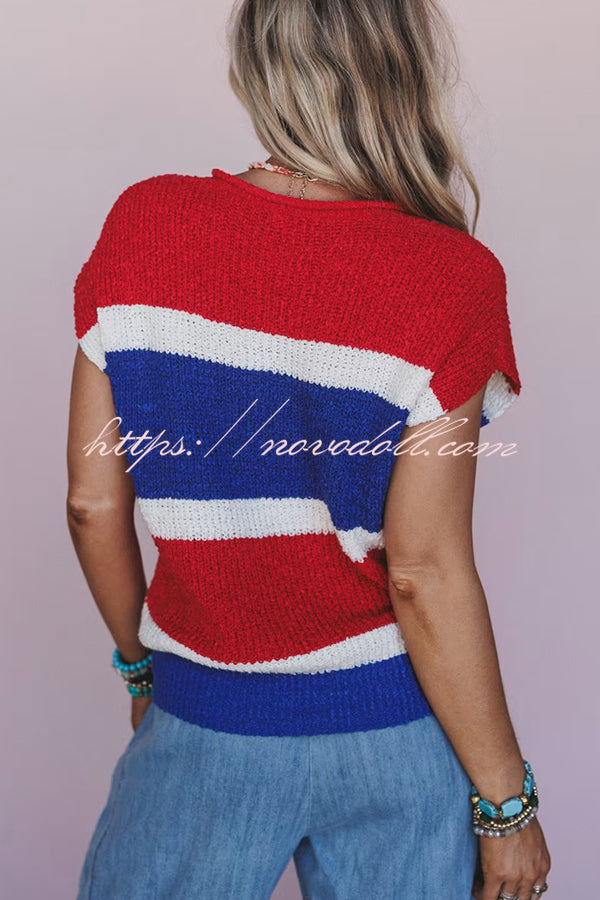 Independence Day Colorway Sleeveless Casual Knitted Sweater