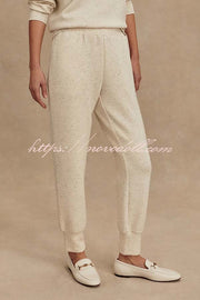 Ivory Marl Fleck Half-Zip Neck Long Sleeve Sweatshirt and Elastic Waist Pocket Jogger Set