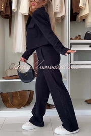 Fashion Lace Panel Long-sleeved Crop Top and Elastic Waist Tie Pocket Casual Pants Set