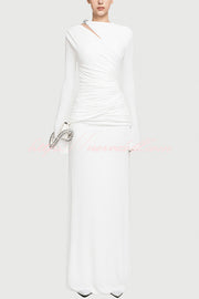 Stylish Long-sleeved Slim-fit Pleated Elegant Maxi Dress