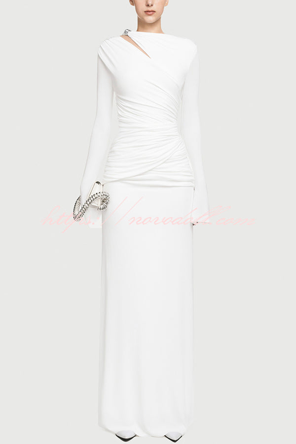 Stylish Long-sleeved Slim-fit Pleated Elegant Maxi Dress