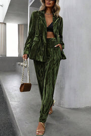 Solid Color Velvet Loose Long-sleeved Top and Elastic Waist Pocket Casual Straight-leg Pants Set