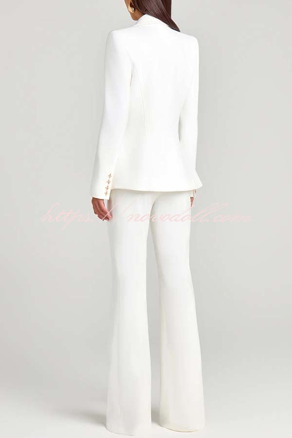 Women Power Metal Cross Snap Button Long Sleeve Lapel Blazer