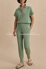 Sheridan Half-Zip Neck Short Sleeve Sweatshirt and Elastic Waist Pocket Jogger Set