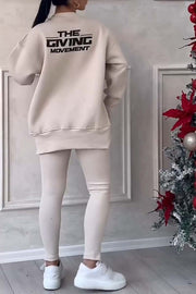 Fashionable Irregular Long-sleeved Sweatshirt and Elastic Waist Pants Set