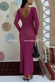 Fashion V-neck Long-sleeved Hollow Slim Maxi Dress