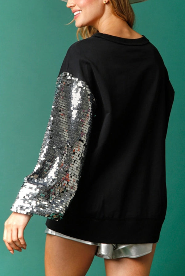 Christmas Sequin Patchwork Long-sleeved Loose Sweatshirt