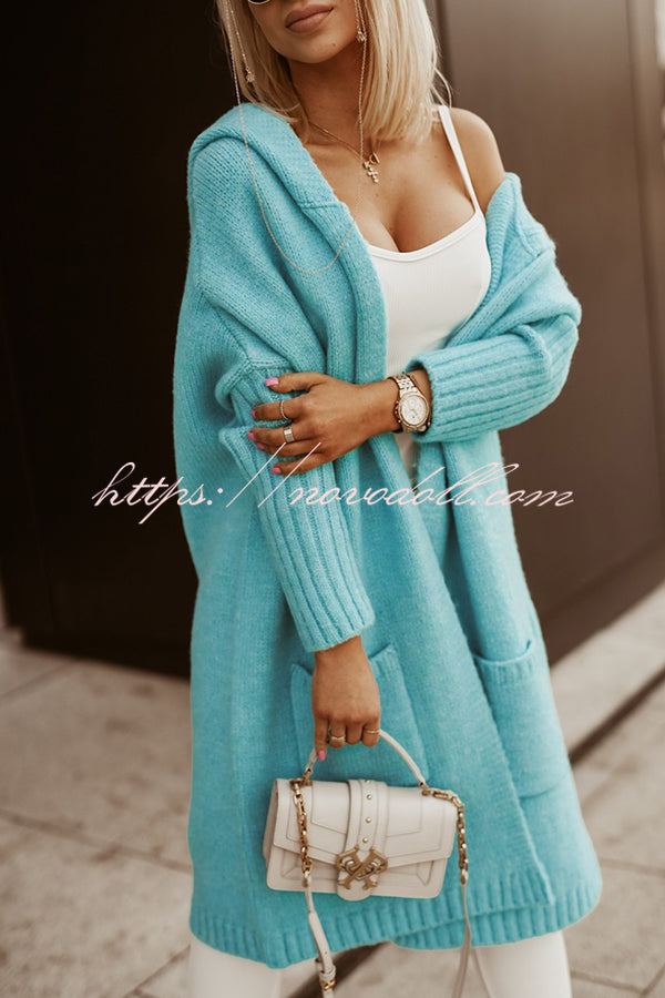 Fashionable Hooded Loose Long Letter Knitted Jacket