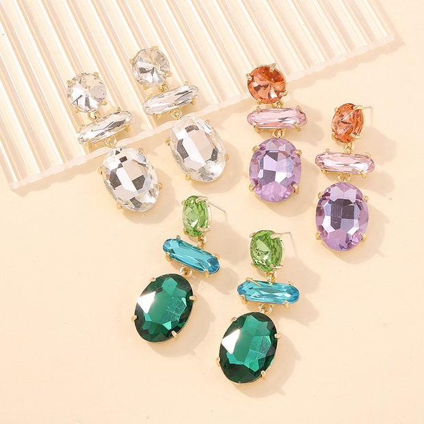 Temperament Contrasting Color Faceted Diamond Earrings